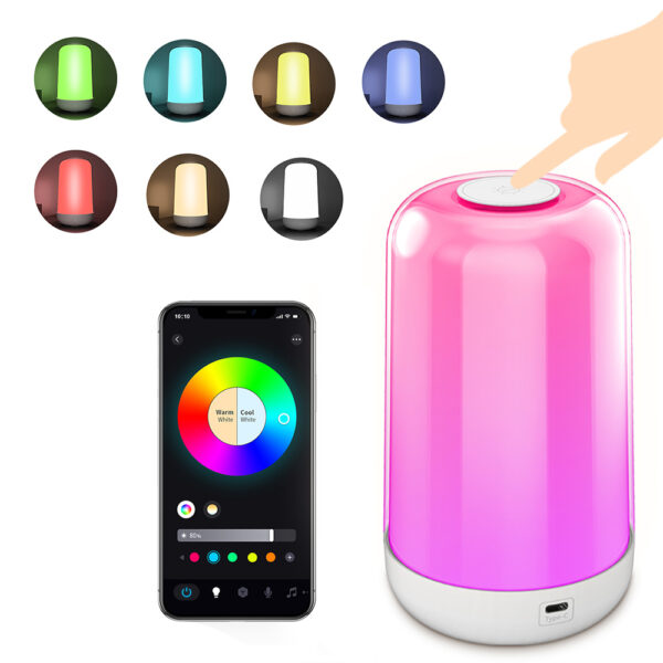 LED Night Light 7 Color Changing Smart Touch Control Bedside Table Lamp BT Remote Control 3600mAh Rechargeable RGB Dimmable Portable Cordless Night Lights for Bedroom Living Room