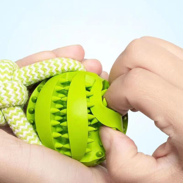 Dog Toys Treat Balls Interactive Hemp Rope Rubber Leaking Balls For Small Dogs Chewing Bite Resistant Toys Pet Tooth Cleaning Bite Resistant Toy Ball For Pet Dogs Puppy - Image 2