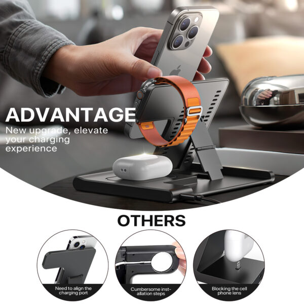 3- in-1 Wireless Charging Sation For Multiple Devices 15W Fast Charging Stand - Image 4