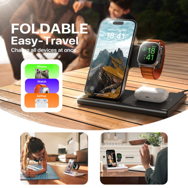 3- in-1 Wireless Charging Sation For Multiple Devices 15W Fast Charging Stand - Image 2
